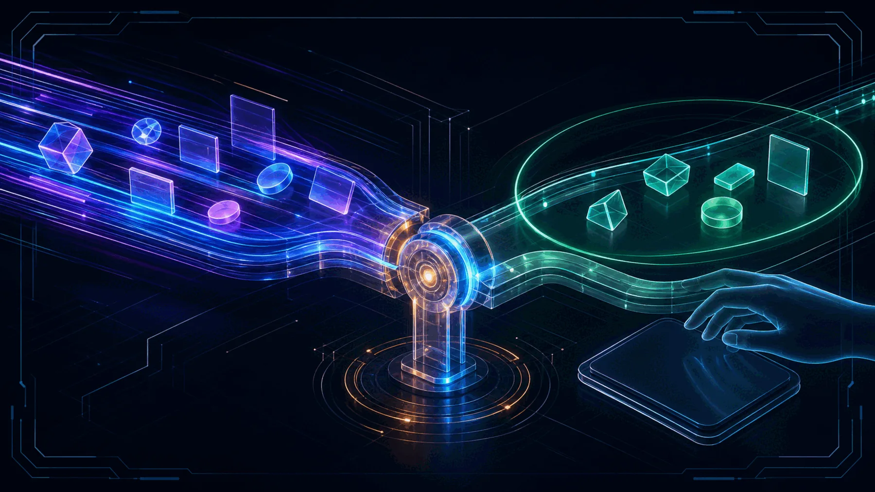 Text-free neon editorial explanatory image for Why It Matters: the agency tension between AI doing work faster and what the user still wants to keep human.